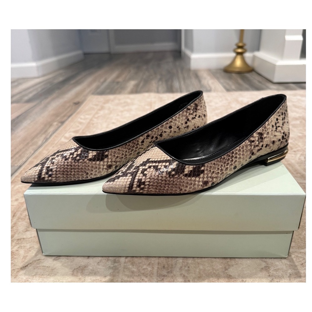 Judith Ripka Robin Snakeskin Embossed Leather Pointed Toe Flats 7.5M
